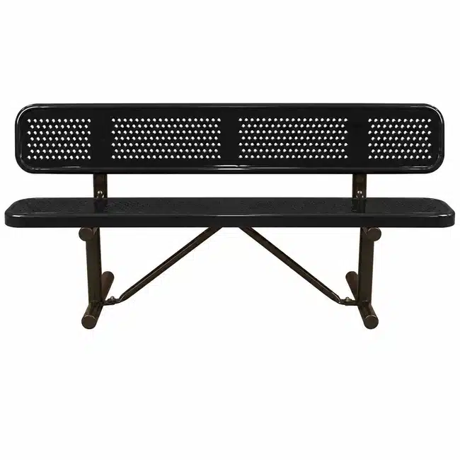 Black Perforated Coated Steel Bench With Backrest - Image 4