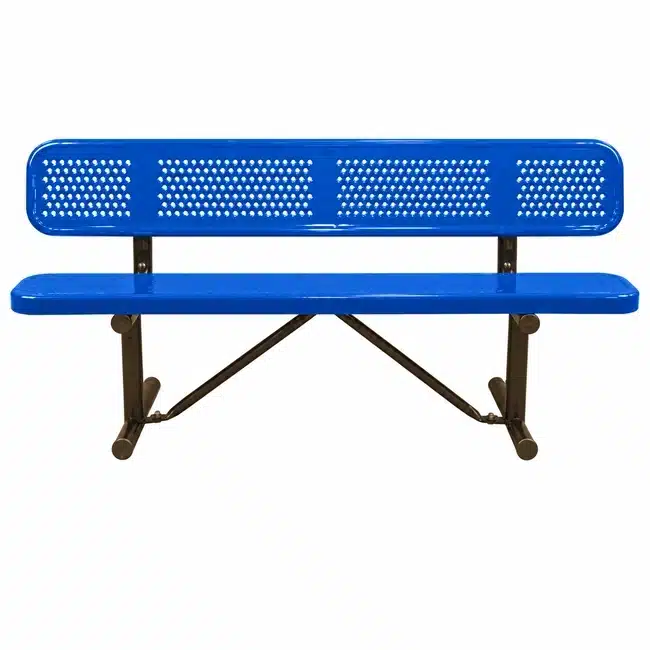 Blue Perforated Coated Steel Bench With Backrest - Image 6