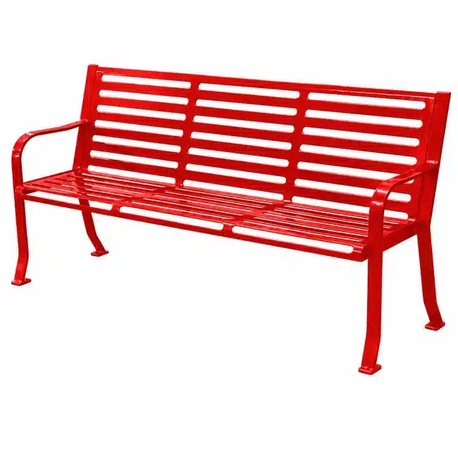Coated Steel Slatted Bench - Red Coated Steel Slatted Bench - Image 6